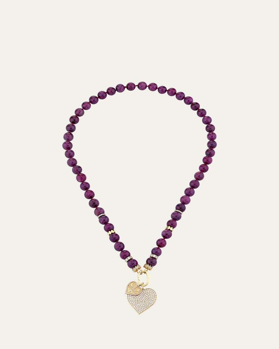 14K Gold Luxe Heart Ruby Bead Combo Necklace